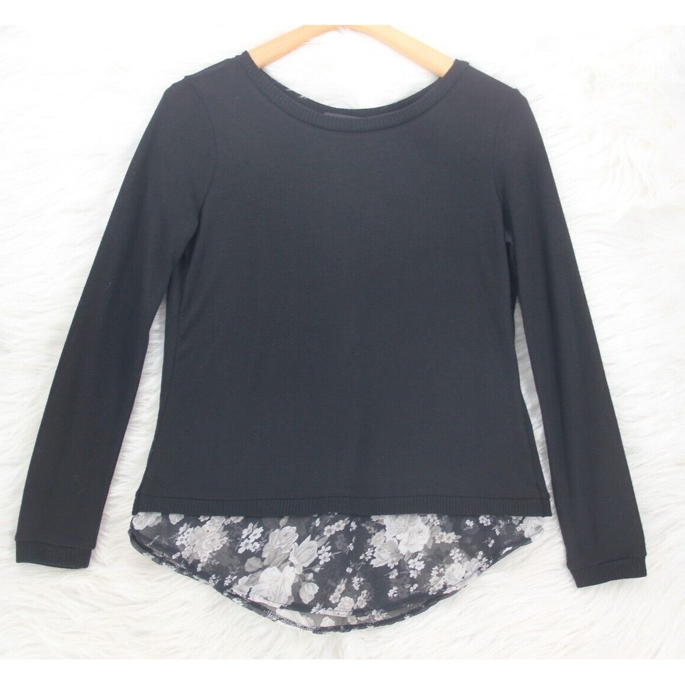 Metaphor Long Sleeve Sweater Mixed Material Womens Sz S Envelope Back Floral #70